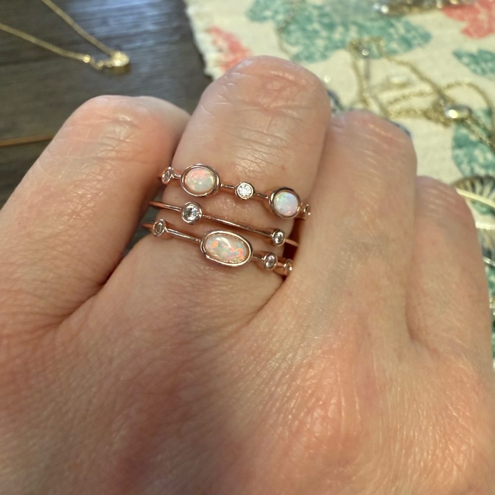 Melinda Maria Opal and CZ rose gold stacking ring like new!
